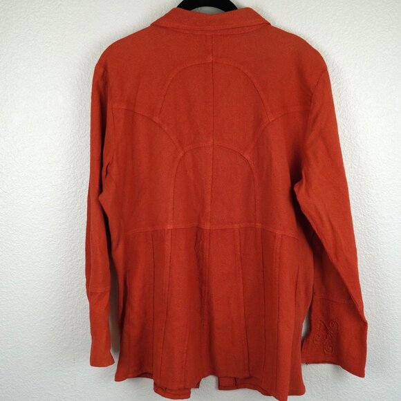Parsley & Sage Rust Orange Embroidered Button Down Blouse Boho Western Long Slee - Picture 7 of 12